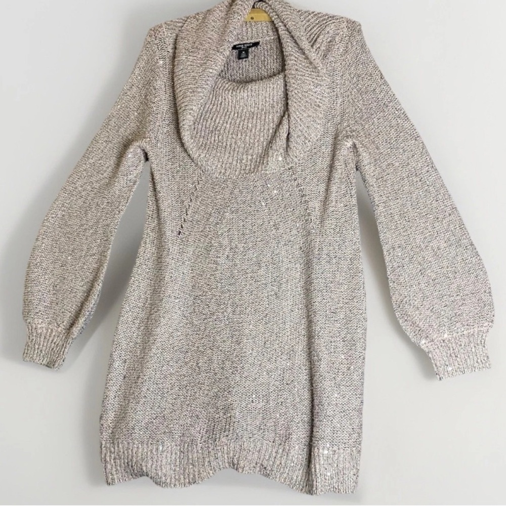 Nine West Pink Textured Knit Sweater Sequins Glitter Cowl Neck Pullover M - Picture 1 of 8